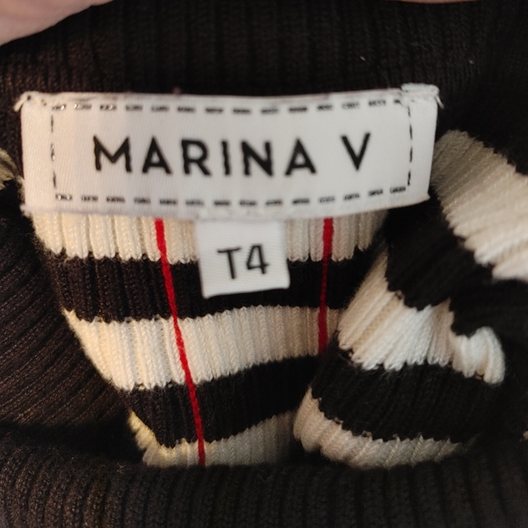 MARINA V PARIS STRIPED TURTLENECK SWEATER,BLACK/WHITE/RED T4 (Fits like M) - Picture 8 of 9